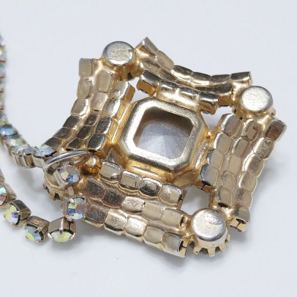 Vintage AB Rivoli Crystal Rhinestone Pendant Necklace, 1950s - Picture 4 of 10
